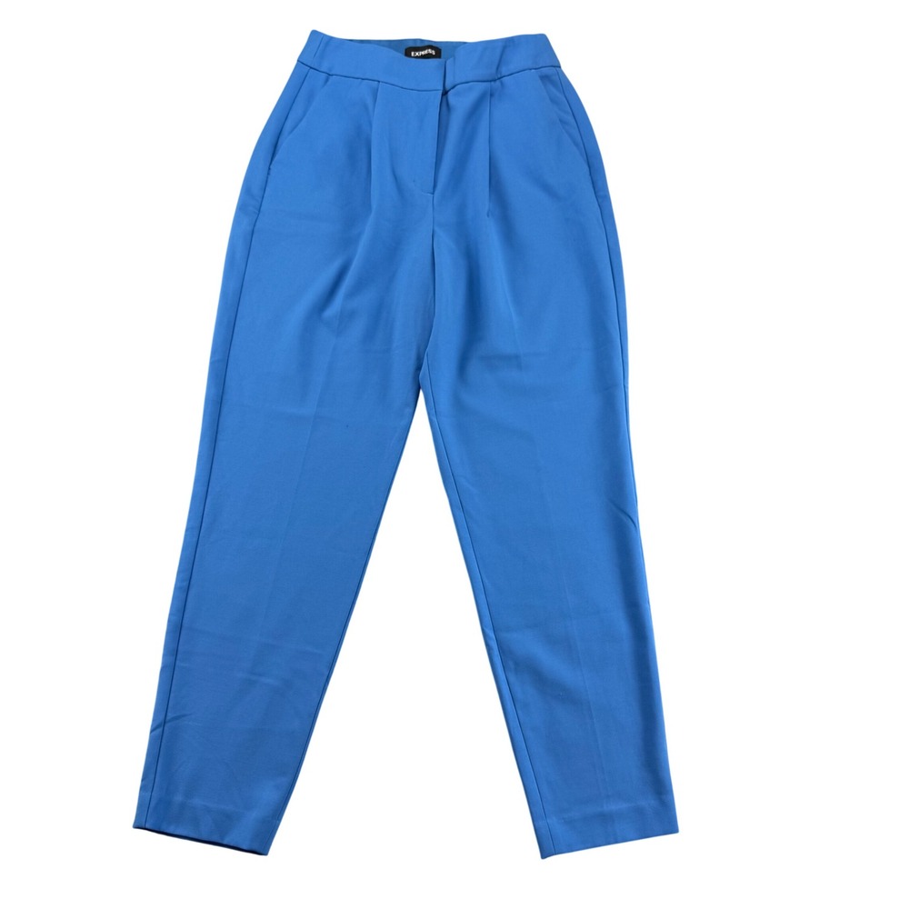 Express Womens Blue Super High Rise Ankle Pleated Dress Pants 6L Size 27W 28.5L